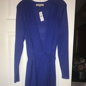 Loft NWT blue knee length cardigan with tie